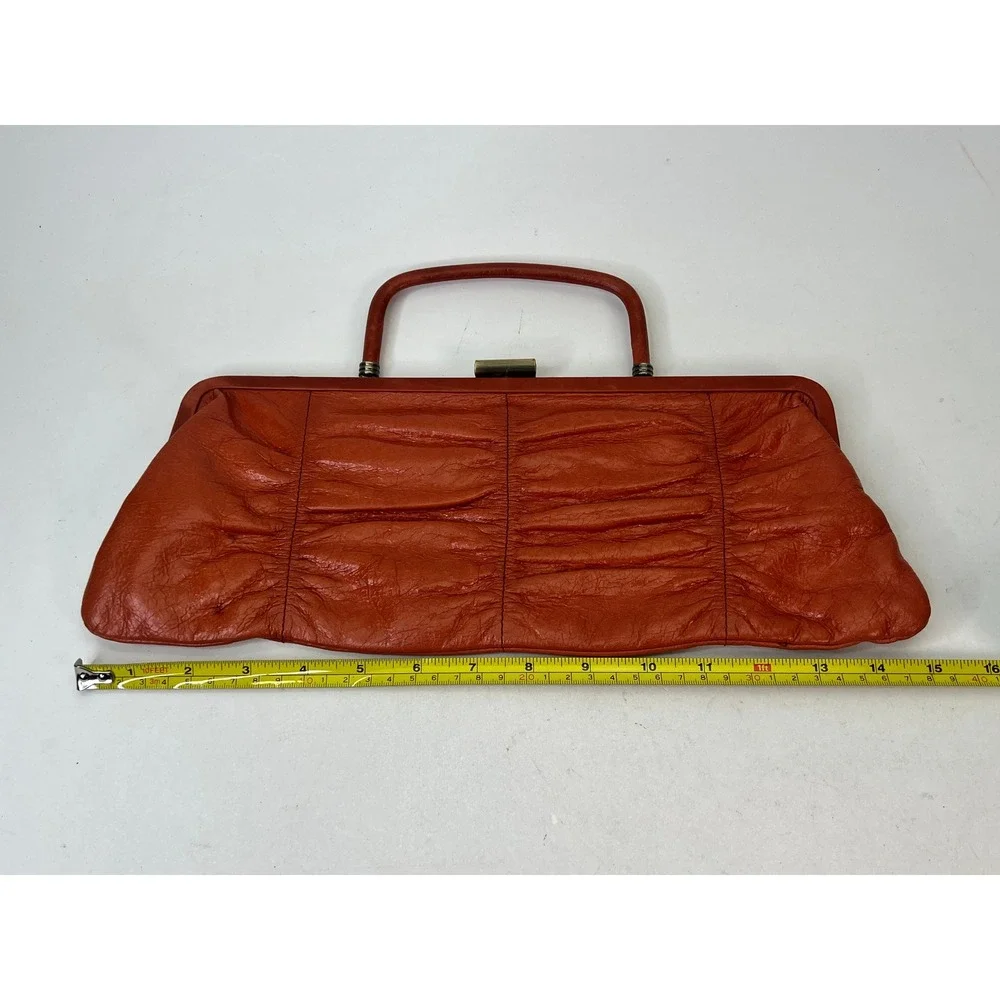 HOBO International Leather Baguette Frame Purse Ruched‎ Orange Boho